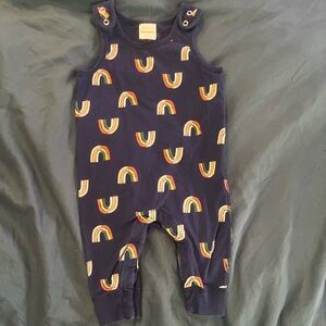 Hanna Andersson Navy Sleeveless Romper Overall with Rainbow Print Sz 6-12 Months